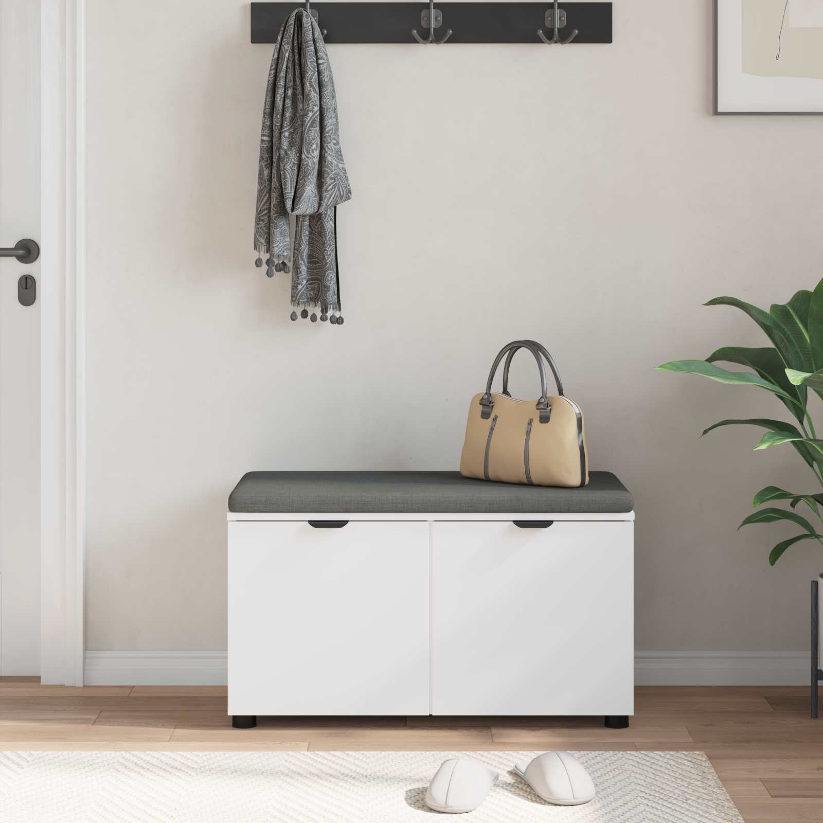Panca per ingresso con cuscino con porta Bianco 80 x 38 x 46 cm