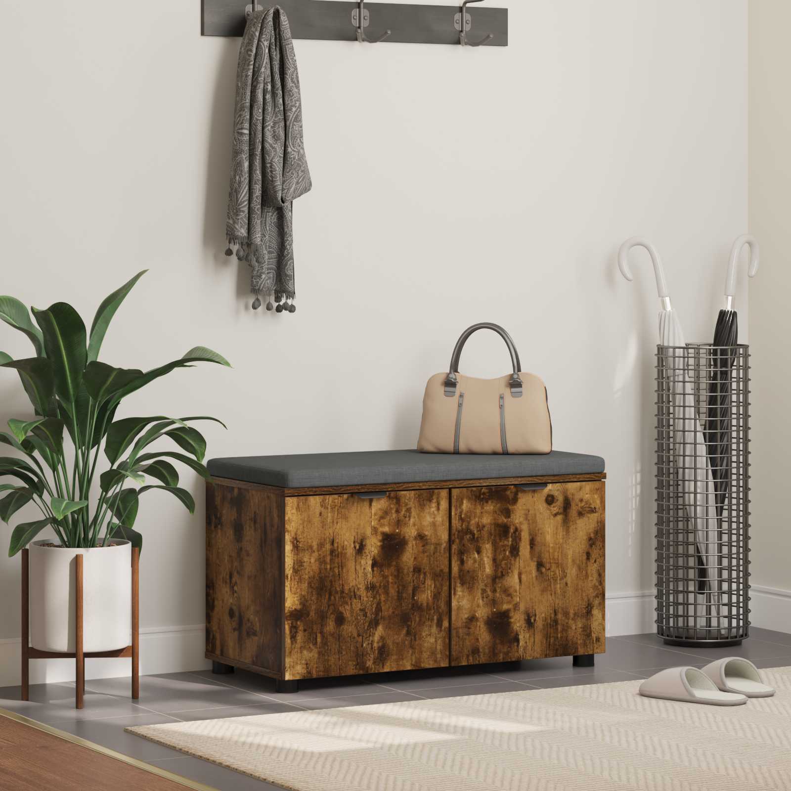 Panca per ingresso con porta Quercia Affumicata 80 x 38 x 46 cm