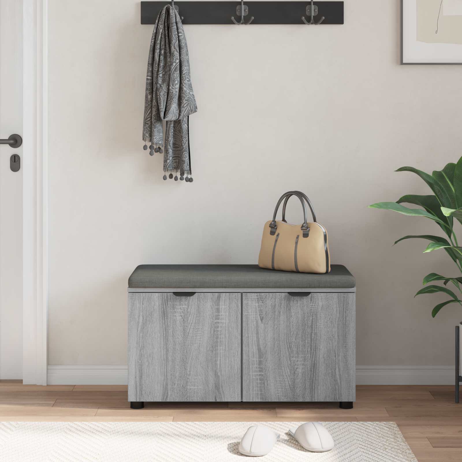 Panca per ingresso con cuscino Sonoma grigia 80 x 38 x 46 cm