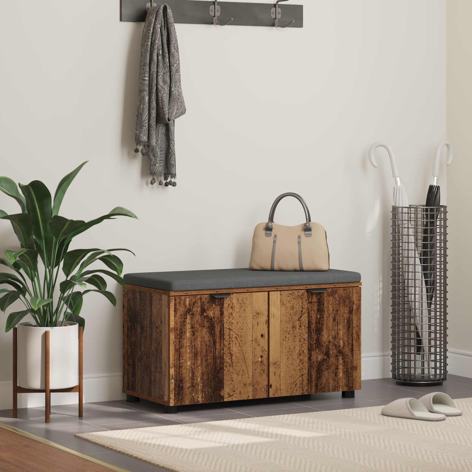Panca per ingresso con cuscino Legno vecchio 80 x 38 x 46 cm