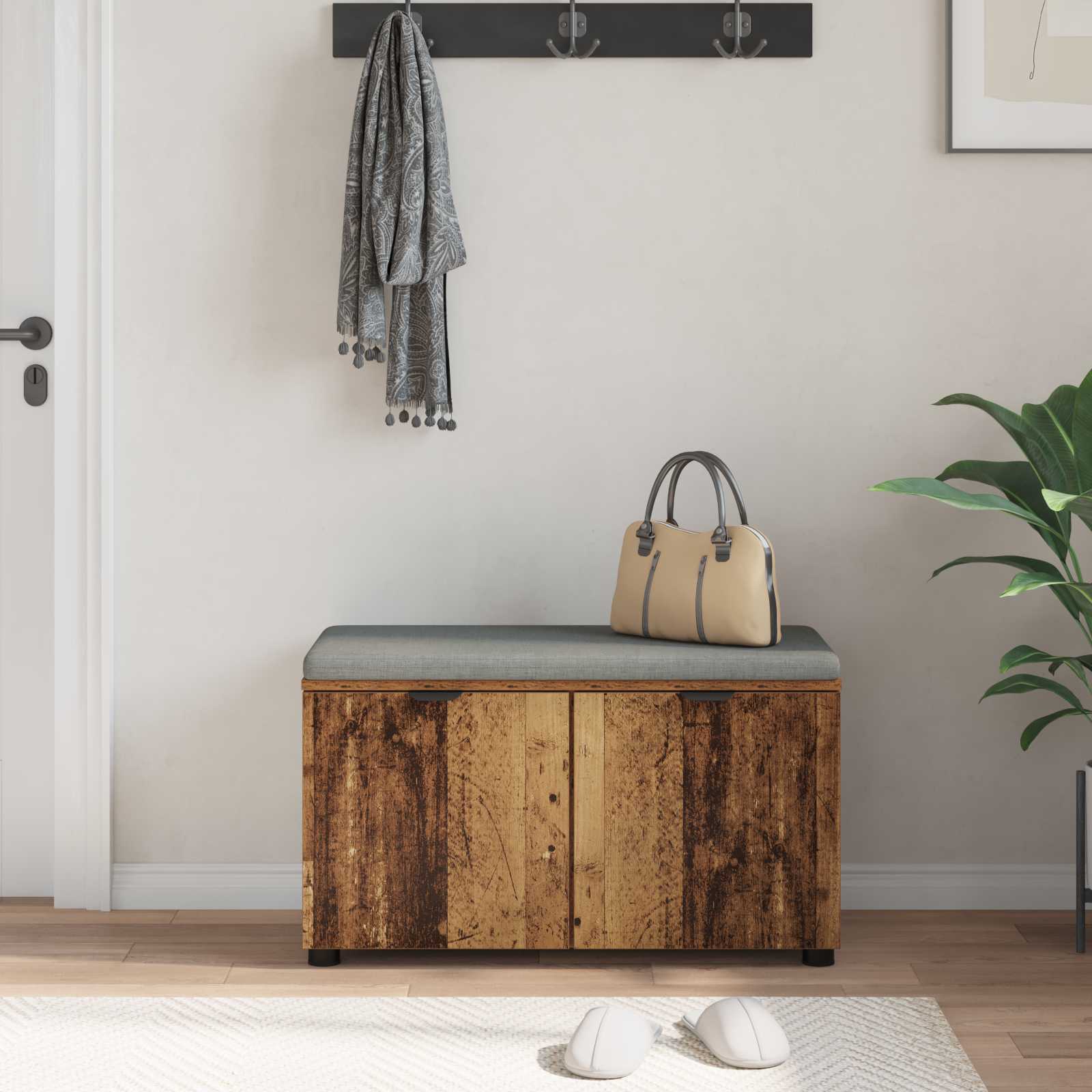 Panca per ingresso con cuscino Legno vecchio 80 x 38 x 46 cm