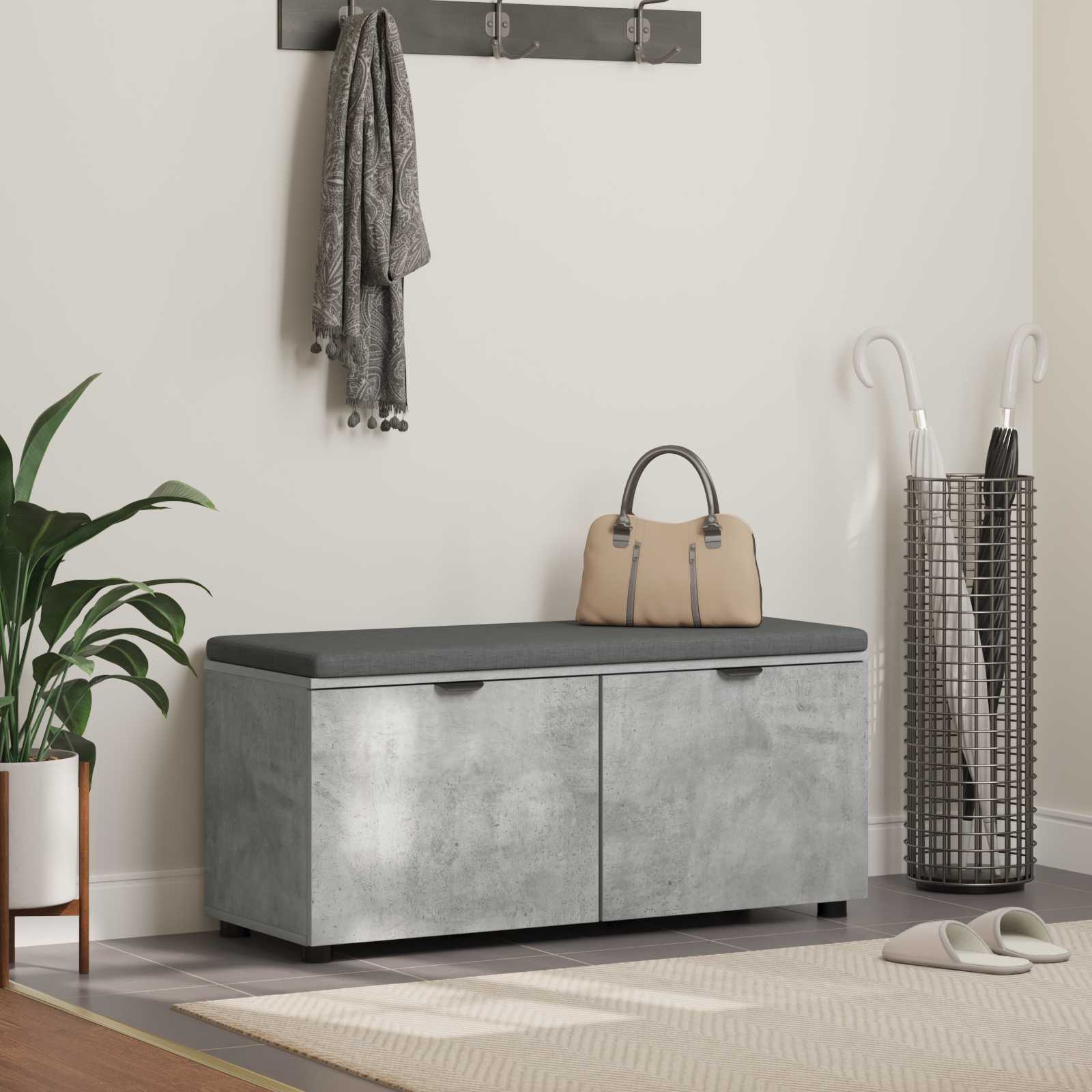 Panca per ingresso con cuscino Grigio Cemento 100 x 38 x 46 cm