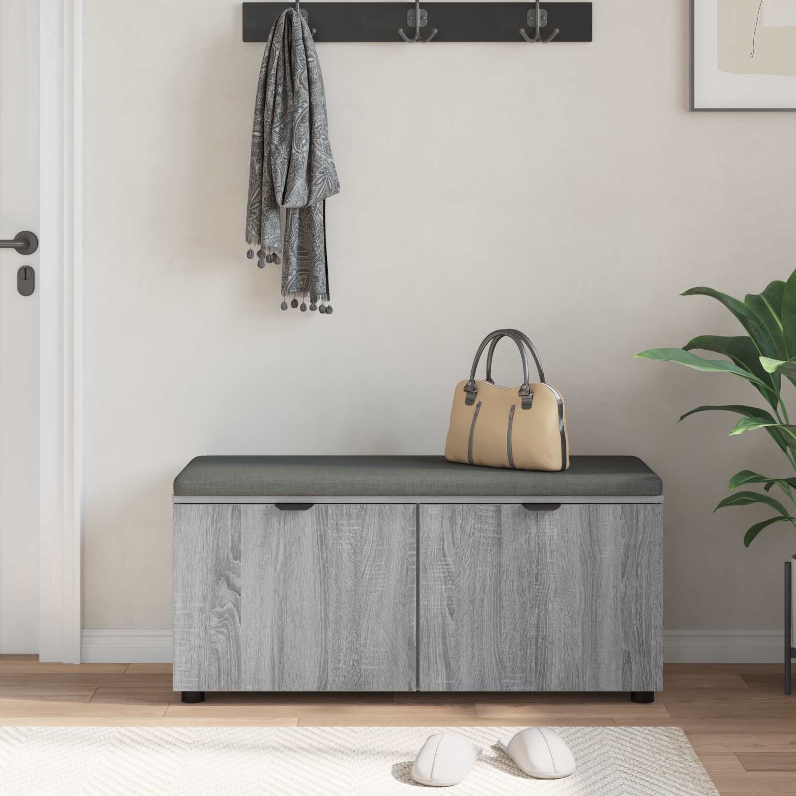 Panca per ingresso con cuscino Sonoma grigia 100 x 38 x 46 cm