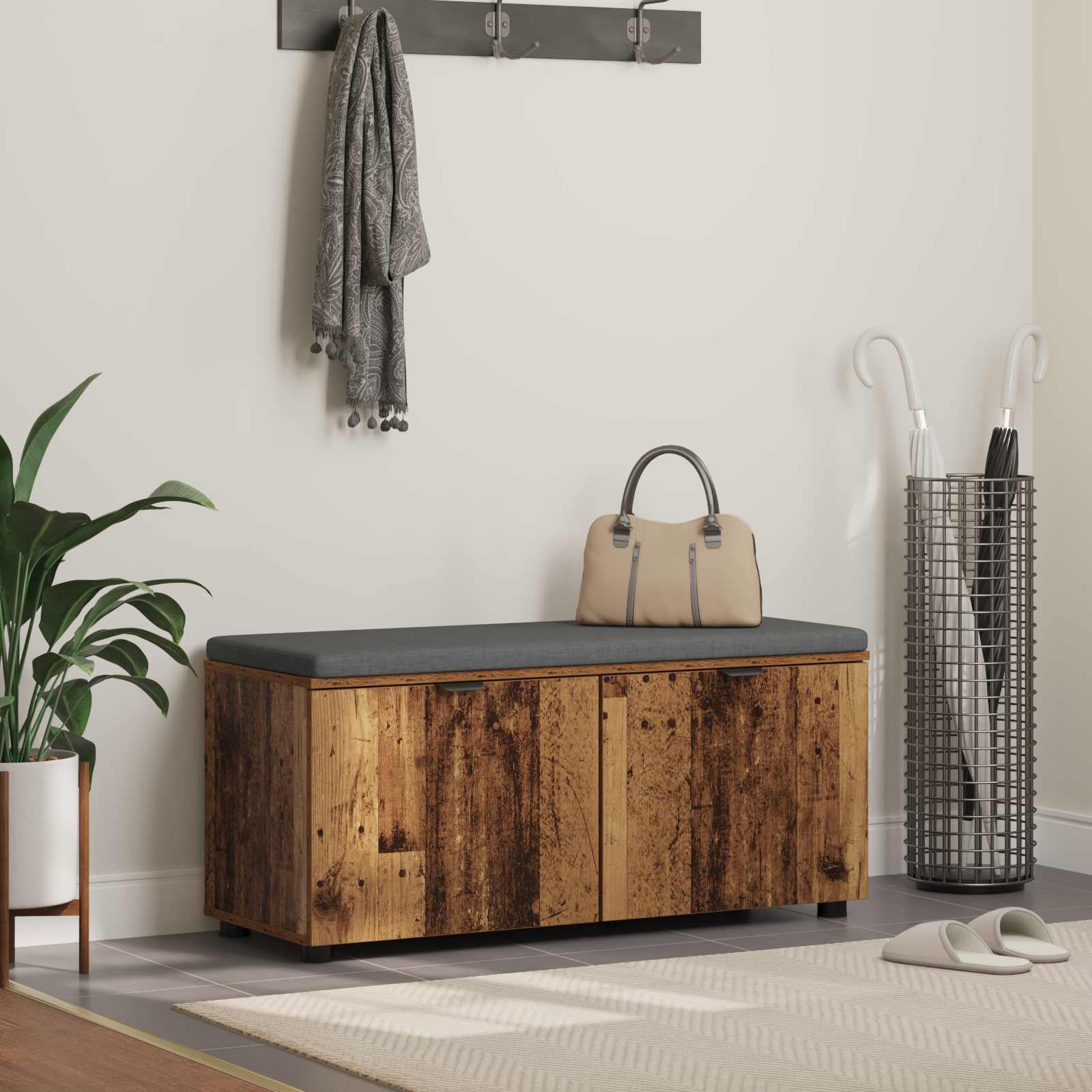 Panca per ingresso con cuscino Legno vecchio 100 x 38 x 46 cm