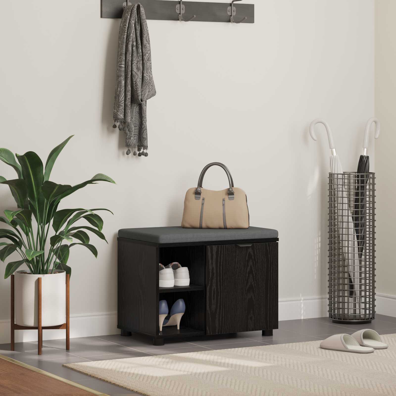 Panca per ingresso con cuscino Rovere Nero 60 x 38 x 46 cm