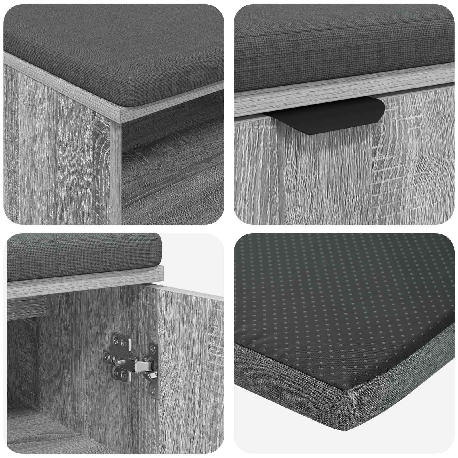 Panca per ingresso con cuscino Sonoma grigia 60 x 38 x 46 cm