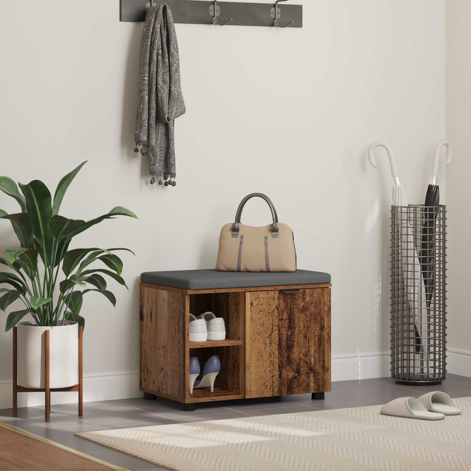 Panca per ingresso con cuscino Legno vecchio 60 x 38 x 46 cm