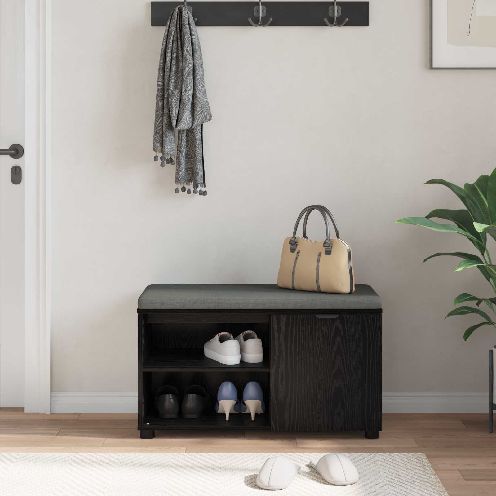 Panca per ingresso con cuscino Rovere Nero 80 x 38 x 46 cm