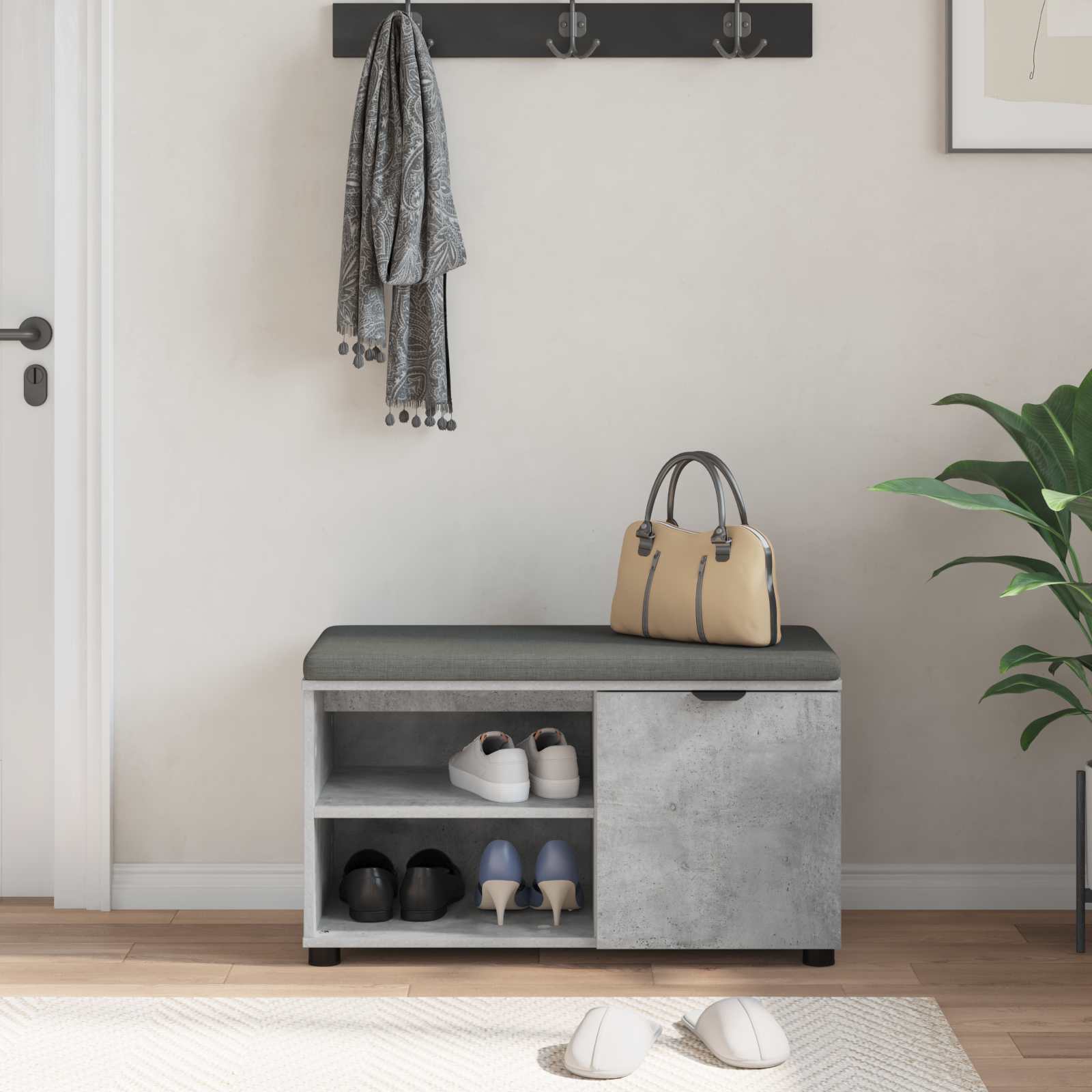 Panca per ingresso con cuscino Grigio Cemento 80 x 38 x 46 cm