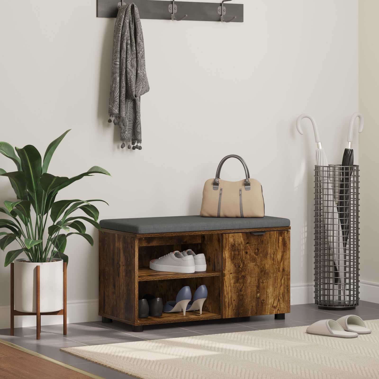 Panca per ingresso con porta Quercia Affumicata 80 x 38 x 46 cm