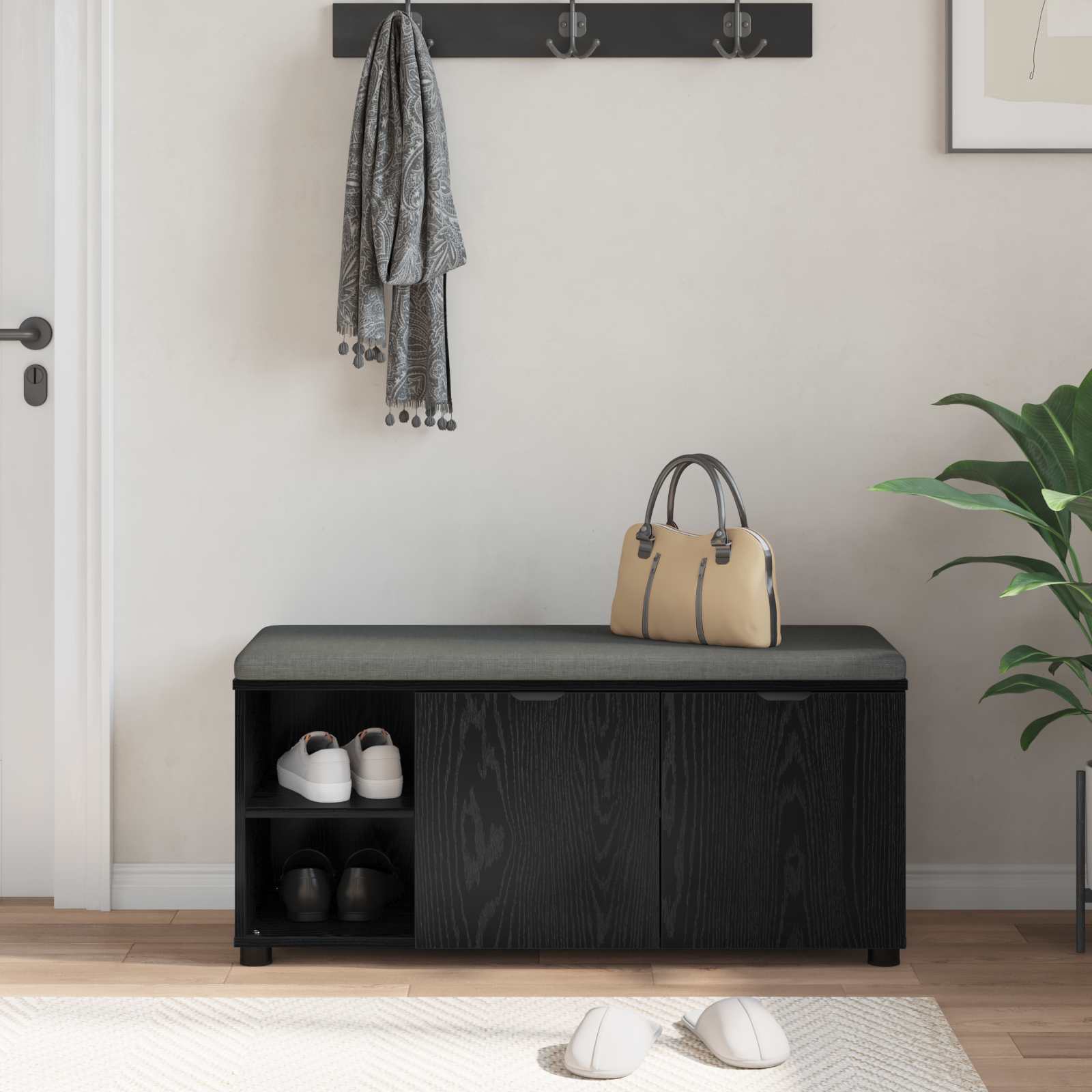 Panca per ingresso con cuscino Rovere Nero 100 x 38 x 46 cm