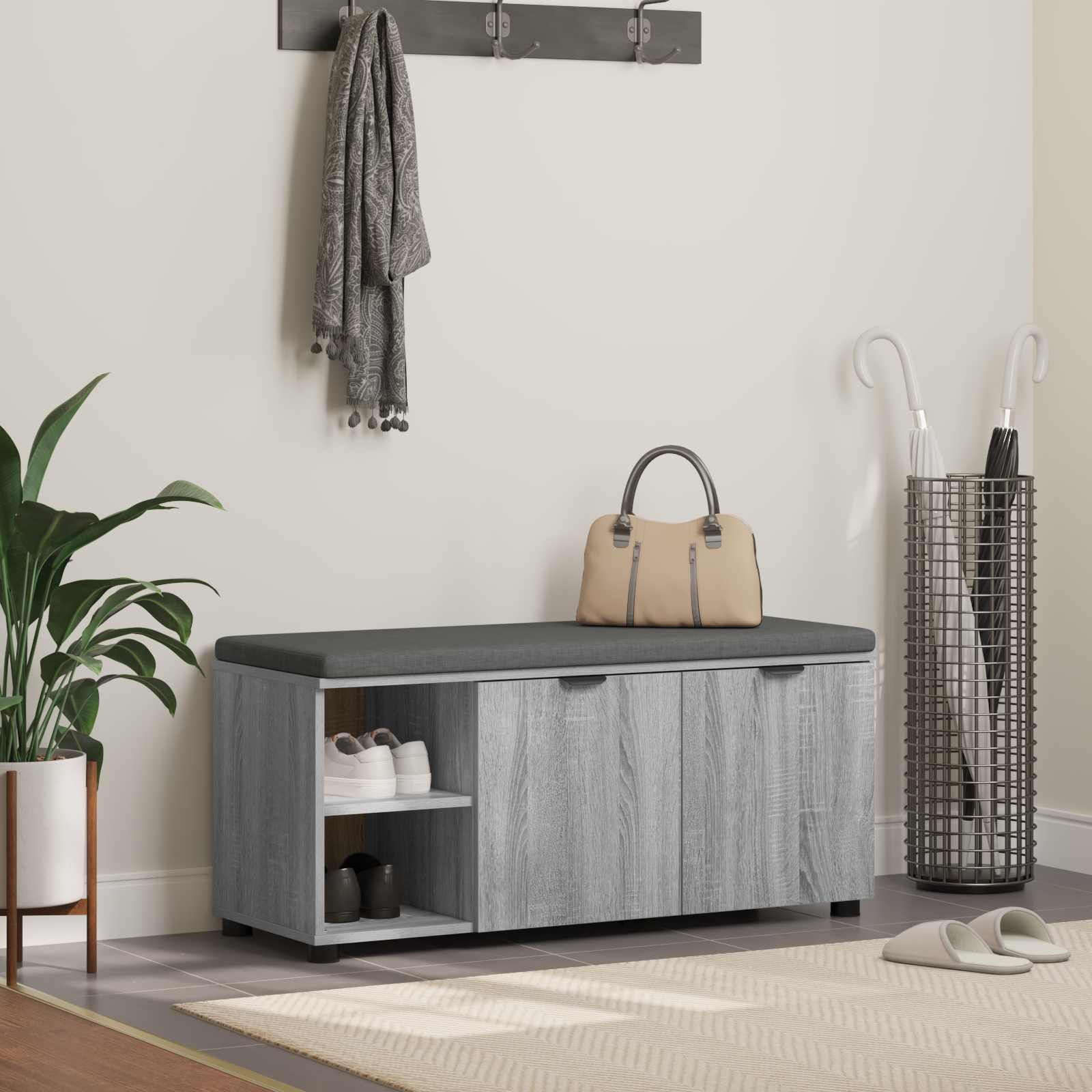 Panca per ingresso con cuscino Sonoma grigia 100 x 38 x 46 cm
