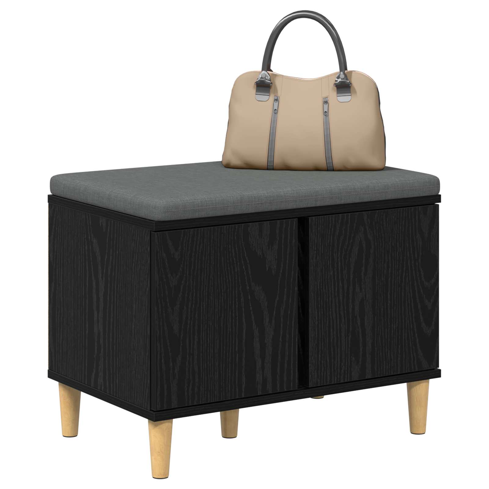 Panca per ingresso con cuscino Rovere Nero 60 x 38 x 46 cm