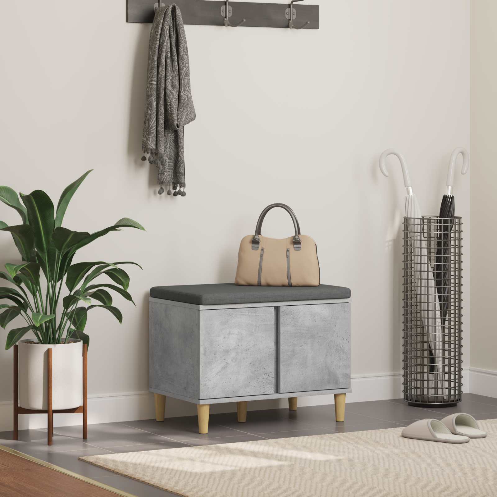 Panca per ingresso con cuscino Grigio Cemento 60 x 38 x 46 cm