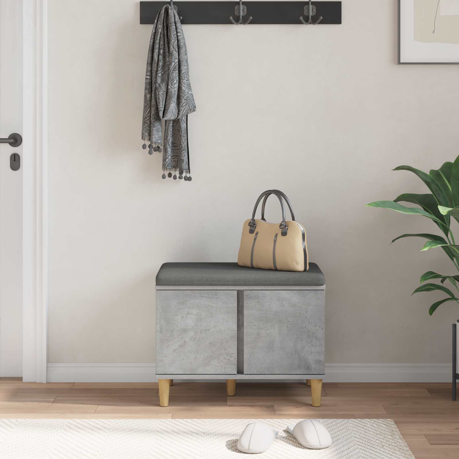 Panca per ingresso con cuscino Grigio Cemento 60 x 38 x 46 cm