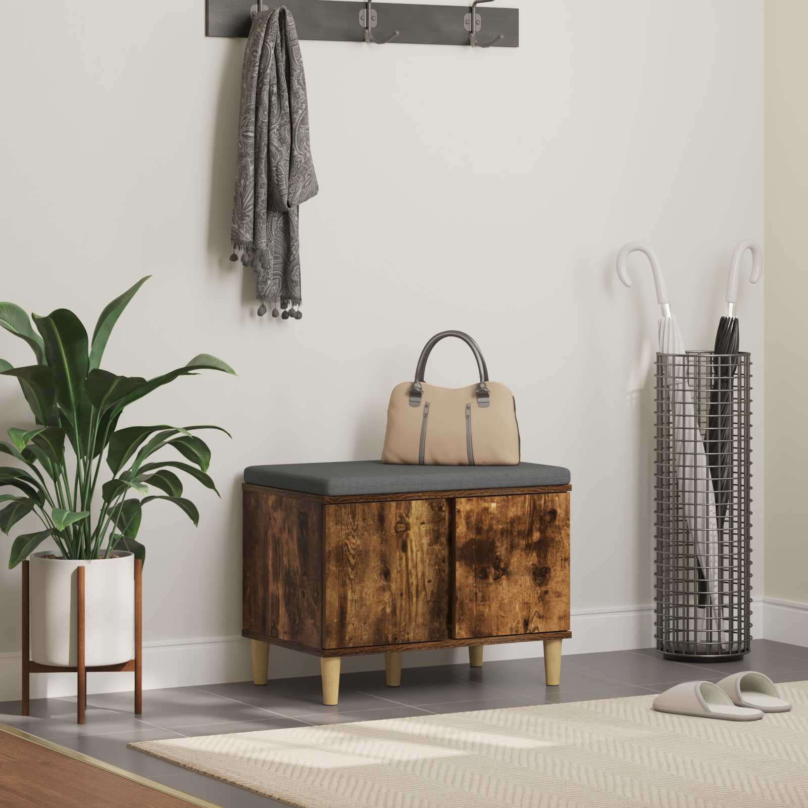 Panca per ingresso con porta Quercia Affumicata 60 x 38 x 46 cm