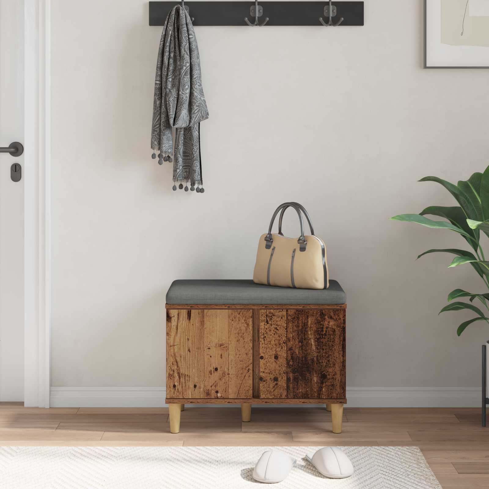Panca per ingresso con cuscino Legno vecchio 60 x 38 x 46 cm