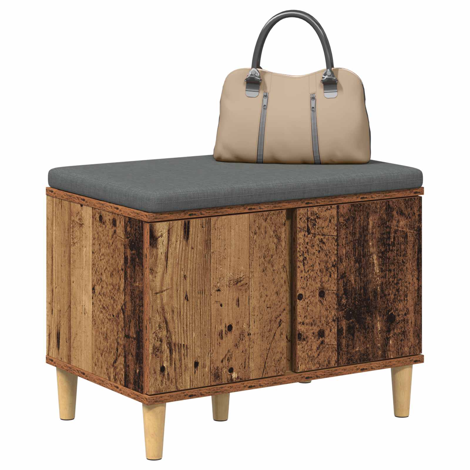 Panca per ingresso con cuscino Legno vecchio 60 x 38 x 46 cm