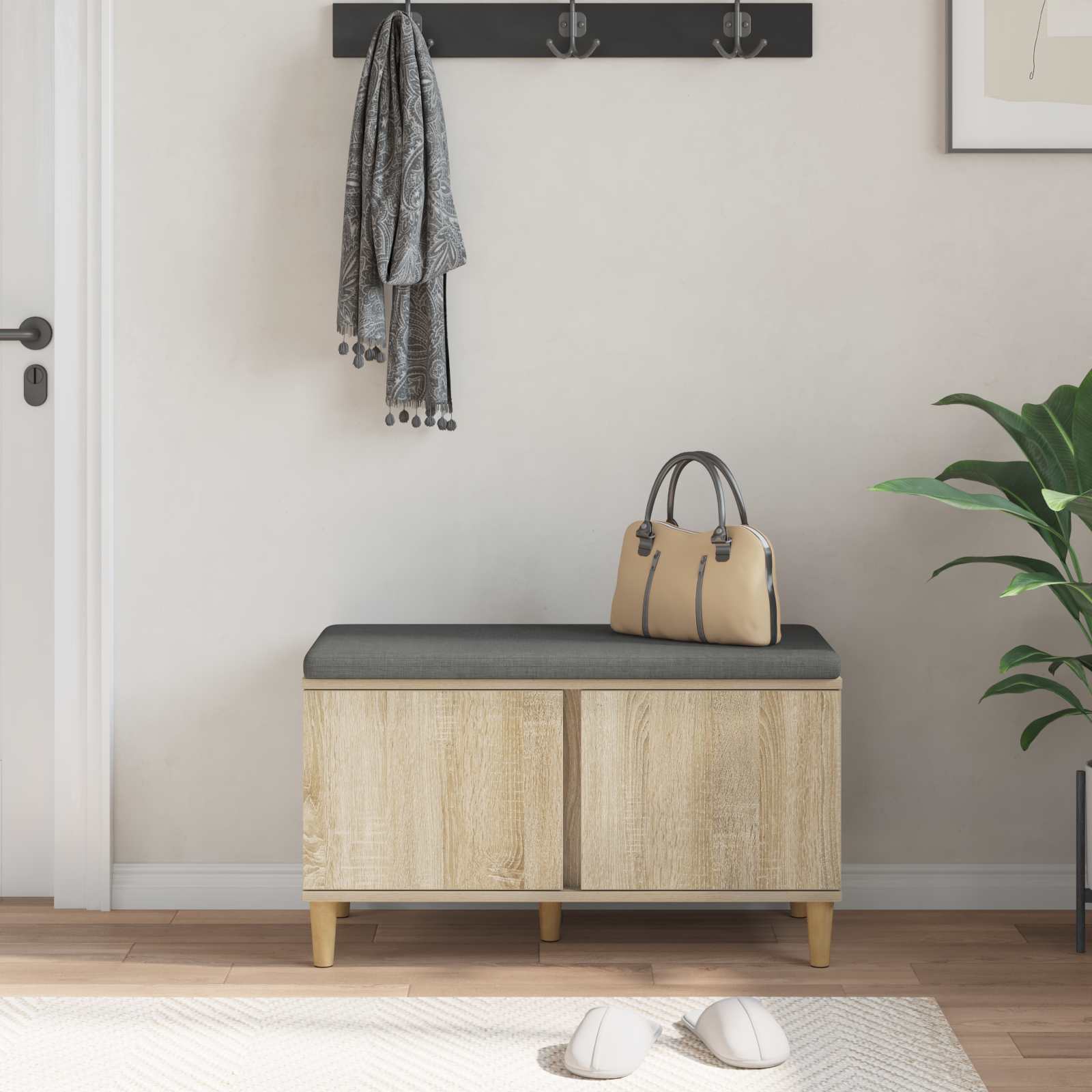 Panca per ingresso con cuscino Rovere Sonoma 80 x 38 x 46 cm