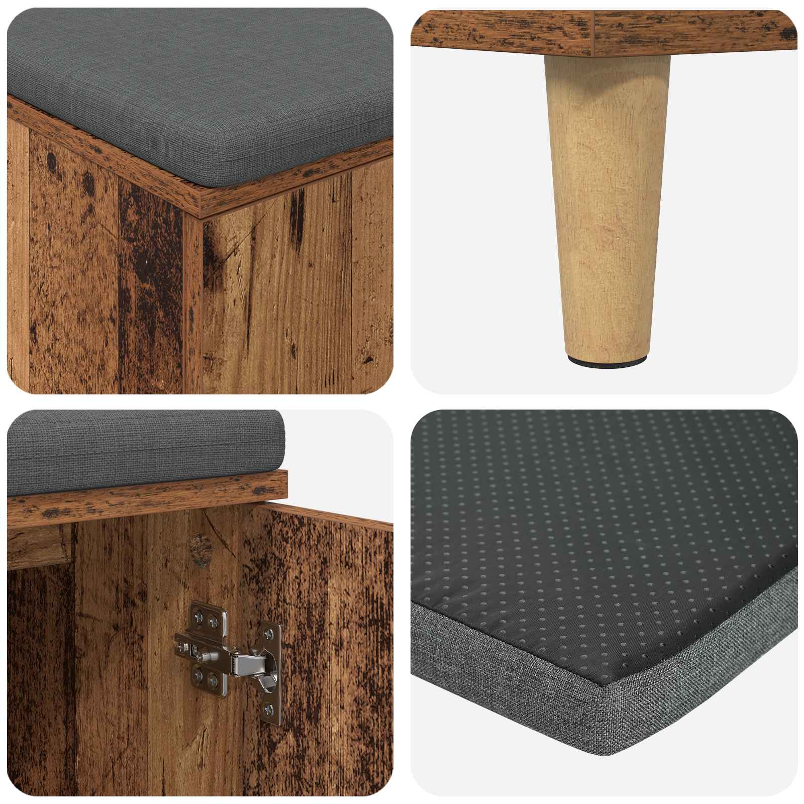 Panca per ingresso con cuscino Legno vecchio 80 x 38 x 46 cm