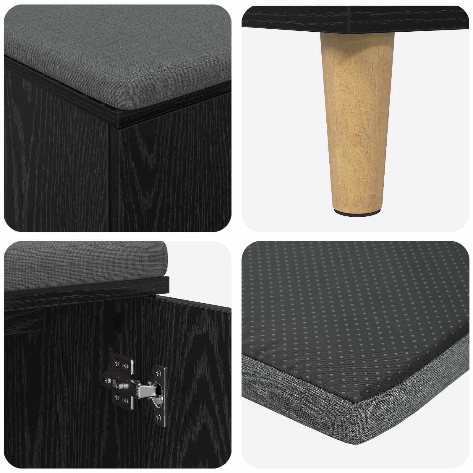 Panca per ingresso con cuscino Rovere Nero 100 x 38 x 46 cm