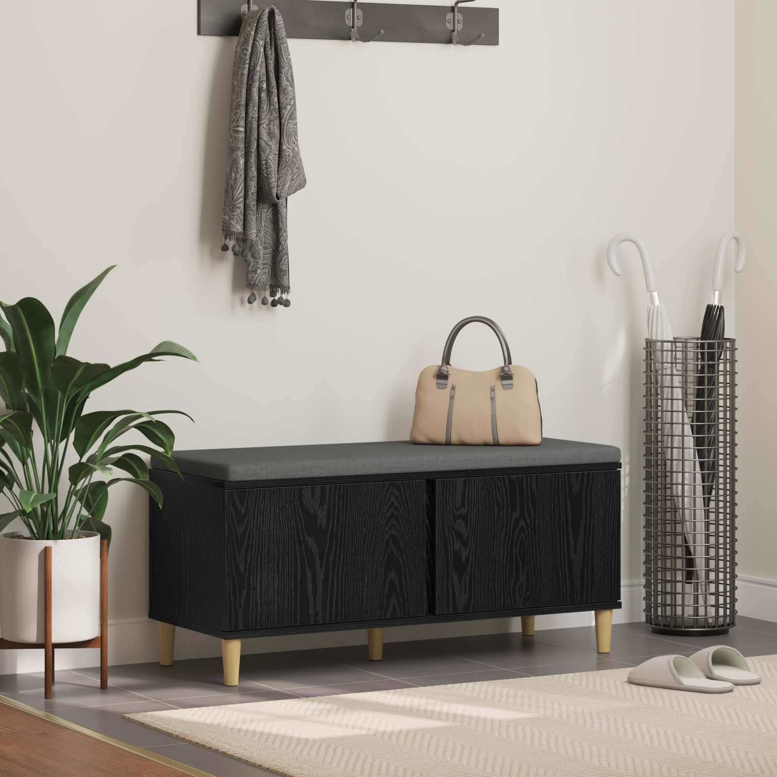 Panca per ingresso con cuscino Rovere Nero 100 x 38 x 46 cm