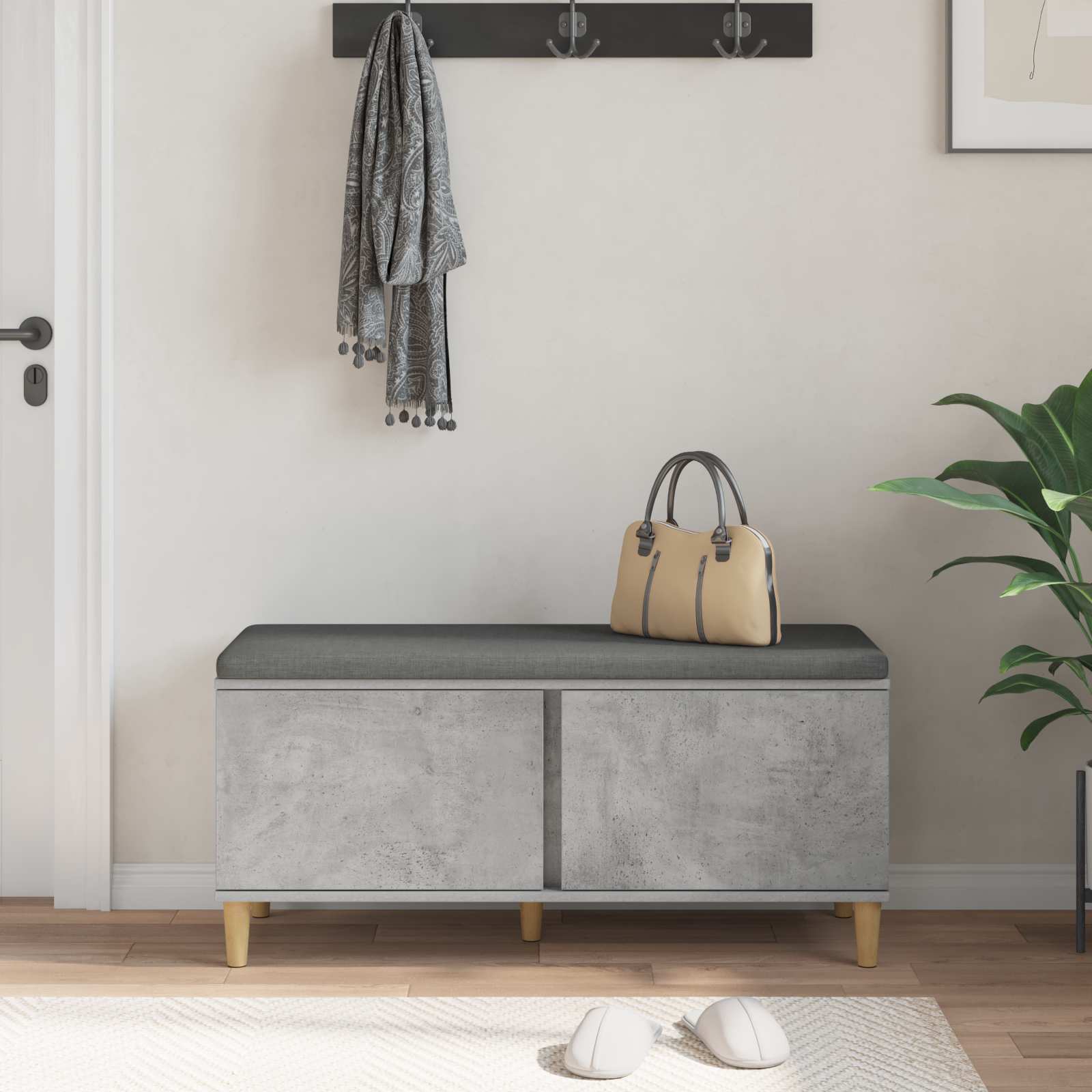 Panca per ingresso con cuscino Grigio Cemento 100 x 38 x 46 cm