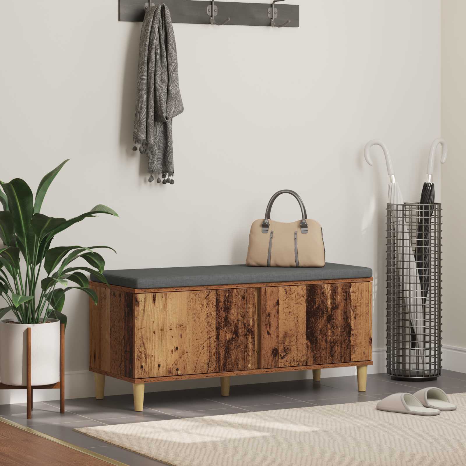Panca per ingresso con cuscino Legno vecchio 100 x 38 x 46 cm