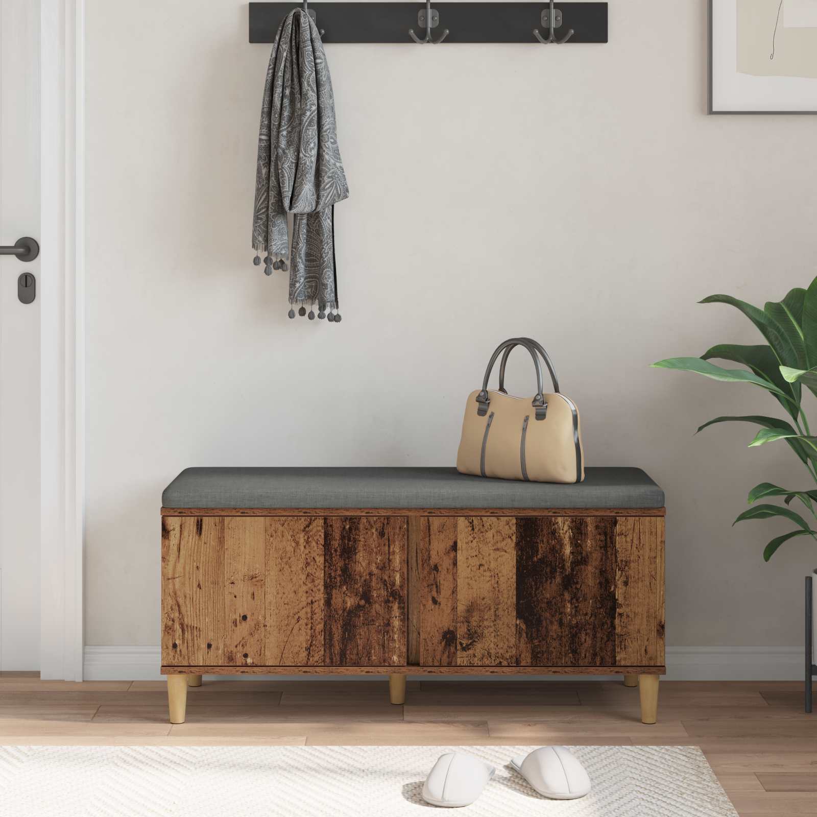 Panca per ingresso con cuscino Legno vecchio 100 x 38 x 46 cm