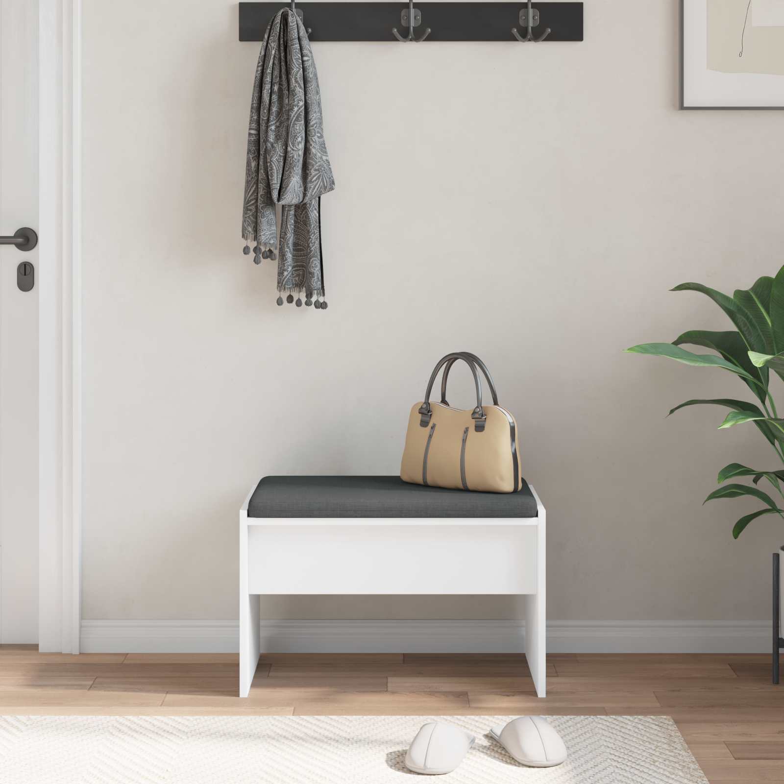 Panca per ingresso con cuscino Bianco 63 x 38 x 40 cm