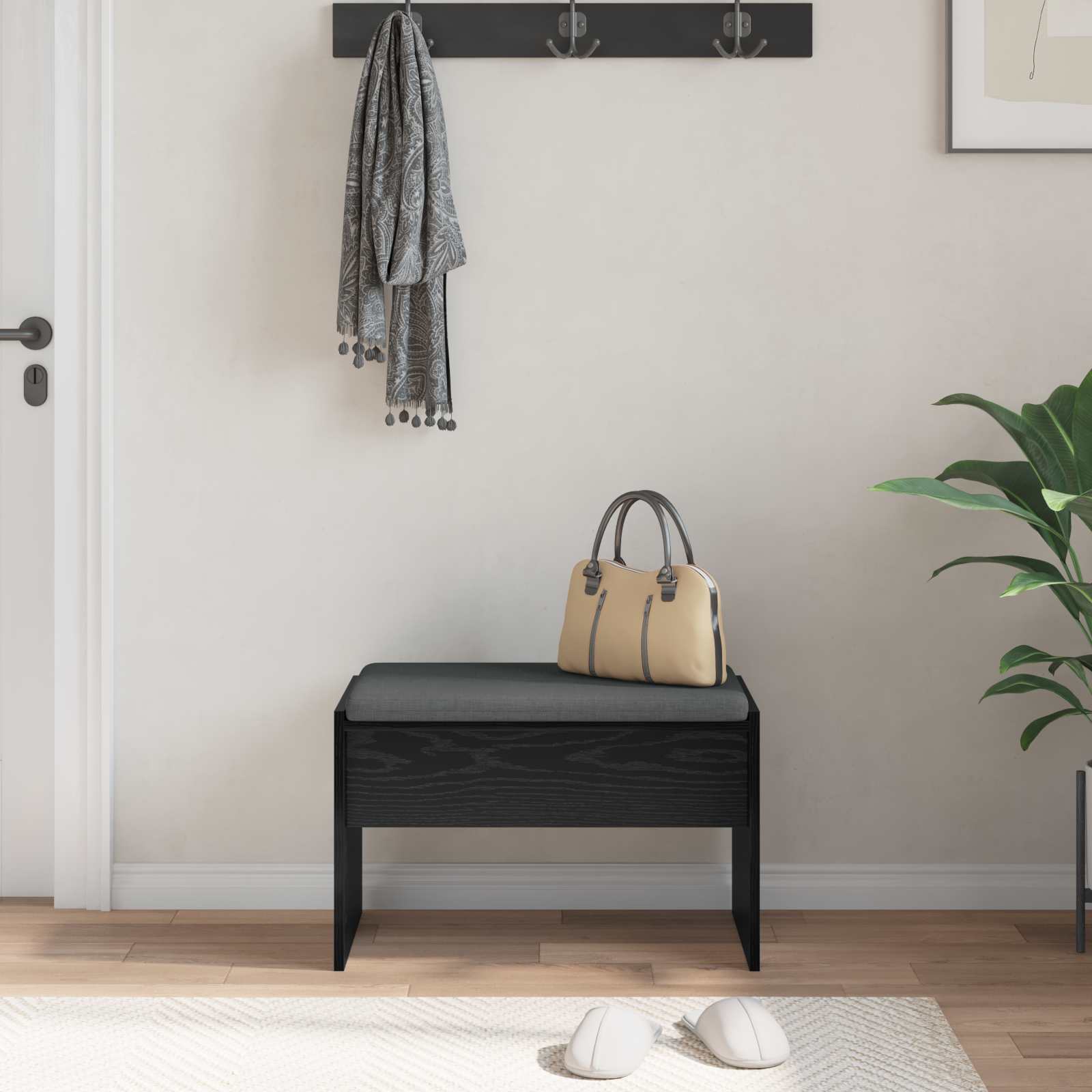 Panca per ingresso con cuscino Rovere Nero 63 x 38 x 40 cm