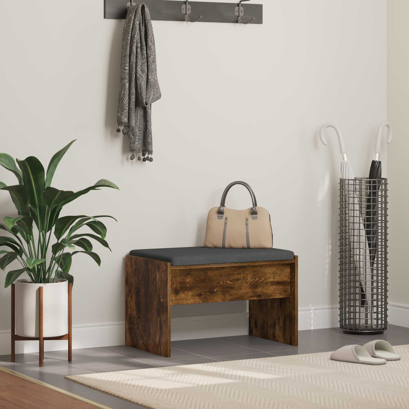Panca per ingresso con cuscino Rovere fumé 63 x 38 x 40 cm