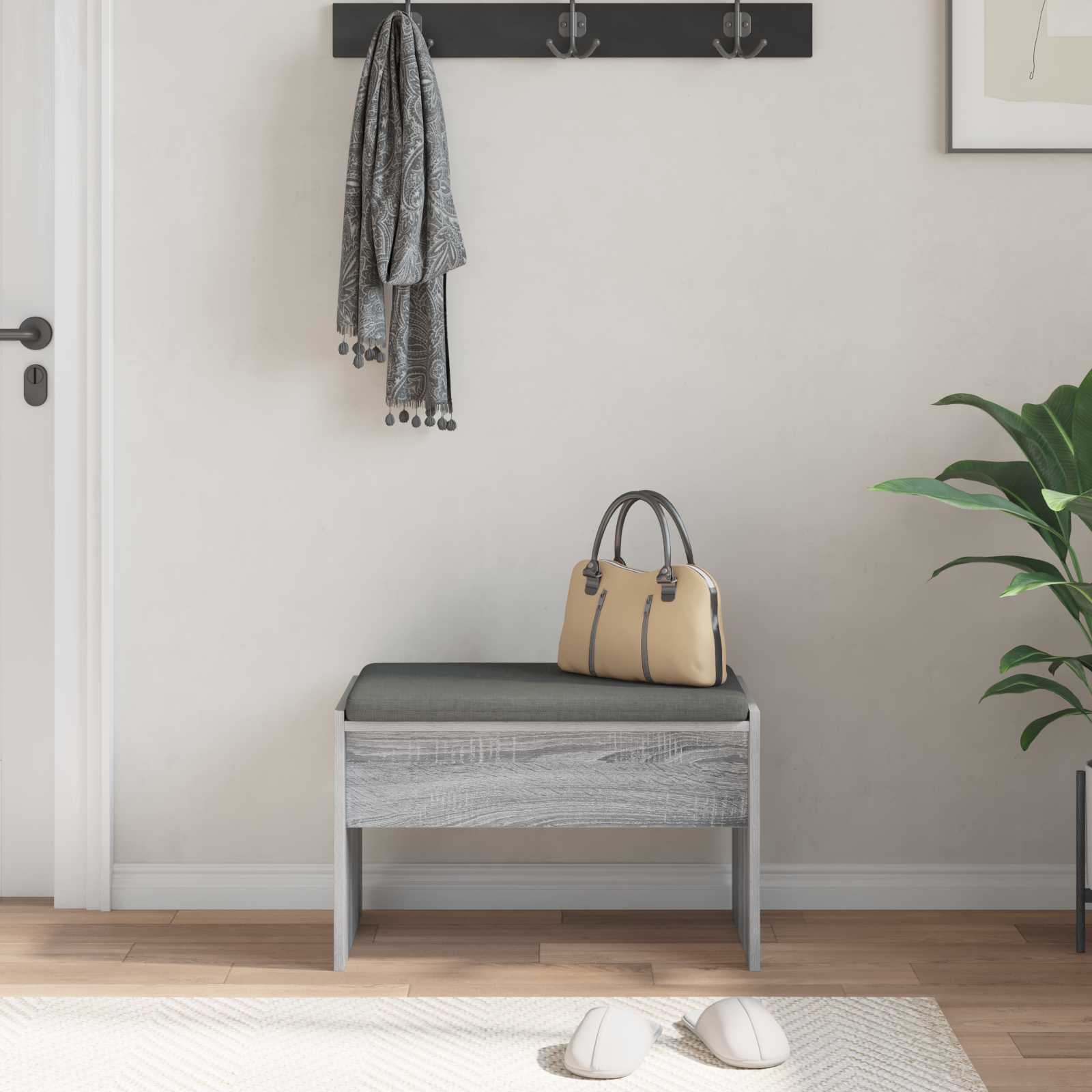 Panca per ingresso con cuscino Grigio Sonoma 63 x 38 x 40 cm