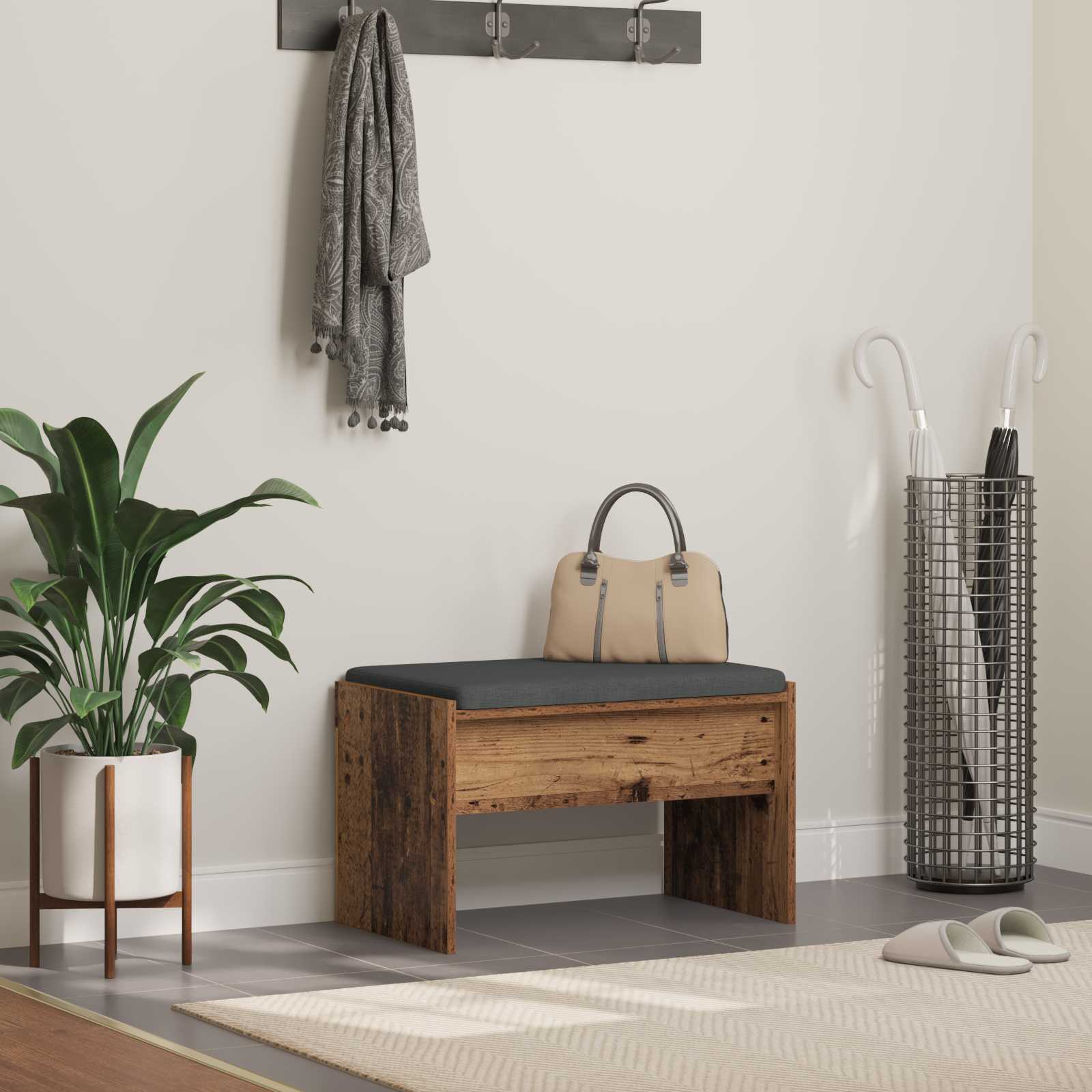 Panca per ingresso con cuscino Legno vecchio 63 x 38 x 40 cm
