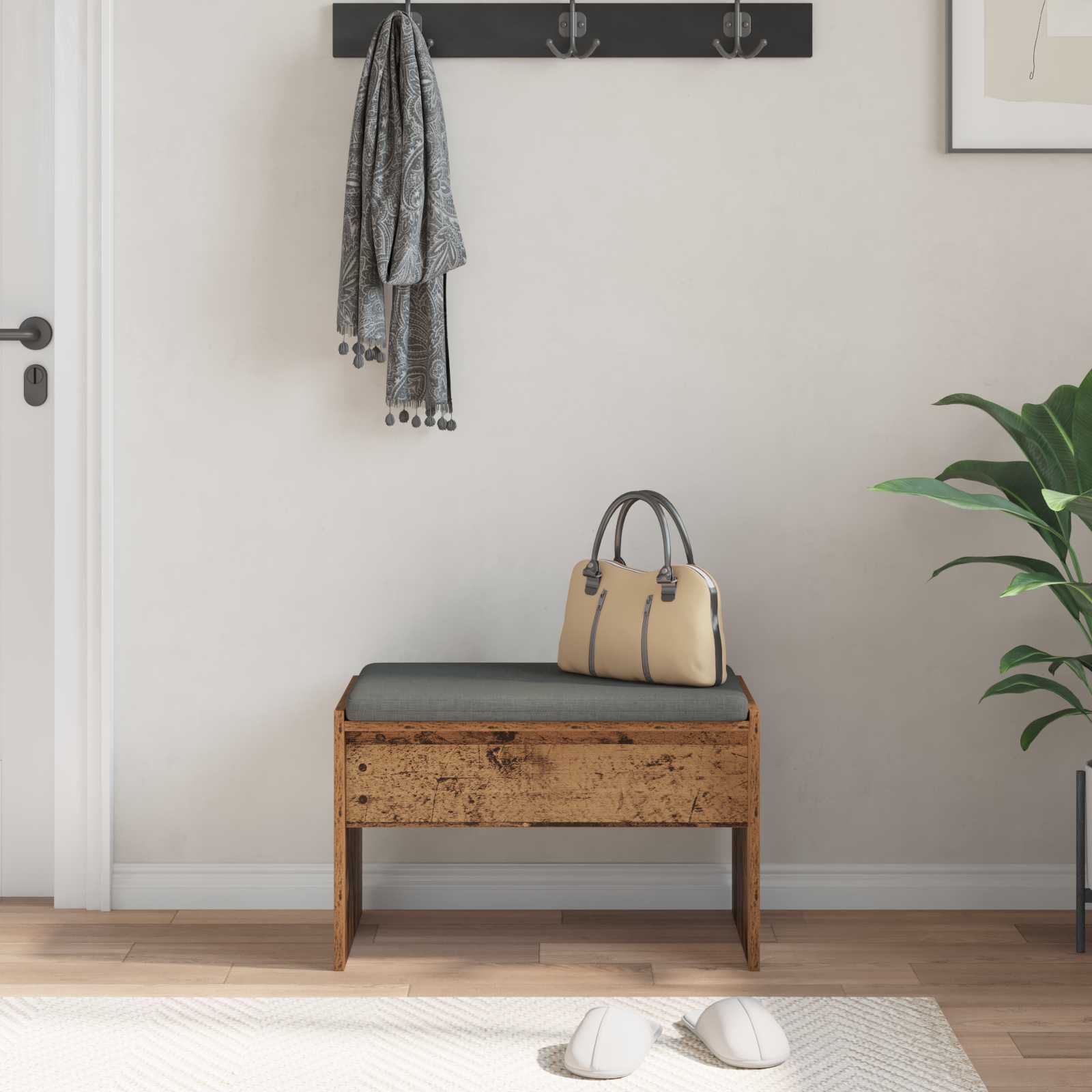 Panca per ingresso con cuscino Legno vecchio 63 x 38 x 40 cm