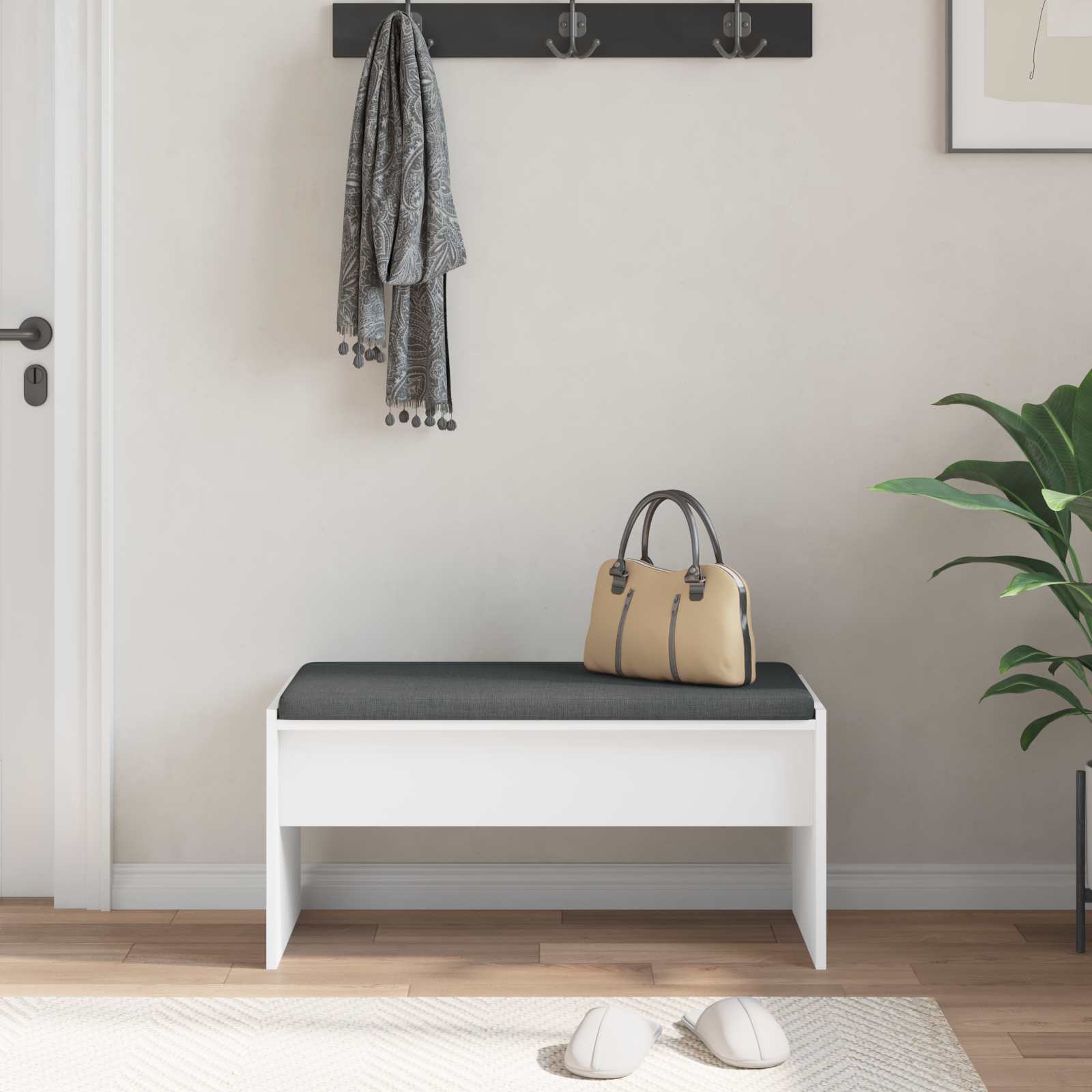 Panca per ingresso con cuscino Bianco 80 x 38 x 46 cm