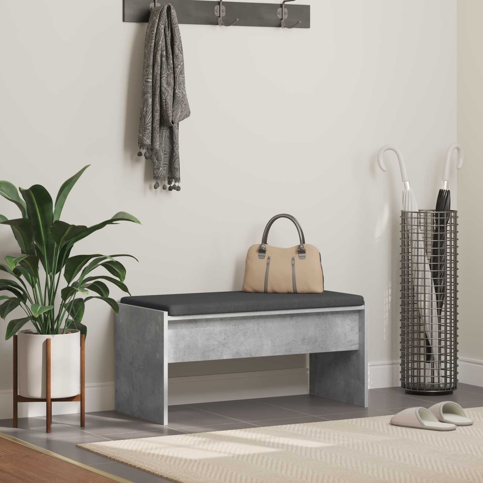 Panca per ingresso con cuscino Grigio cemento 83 x 38 x 40 cm