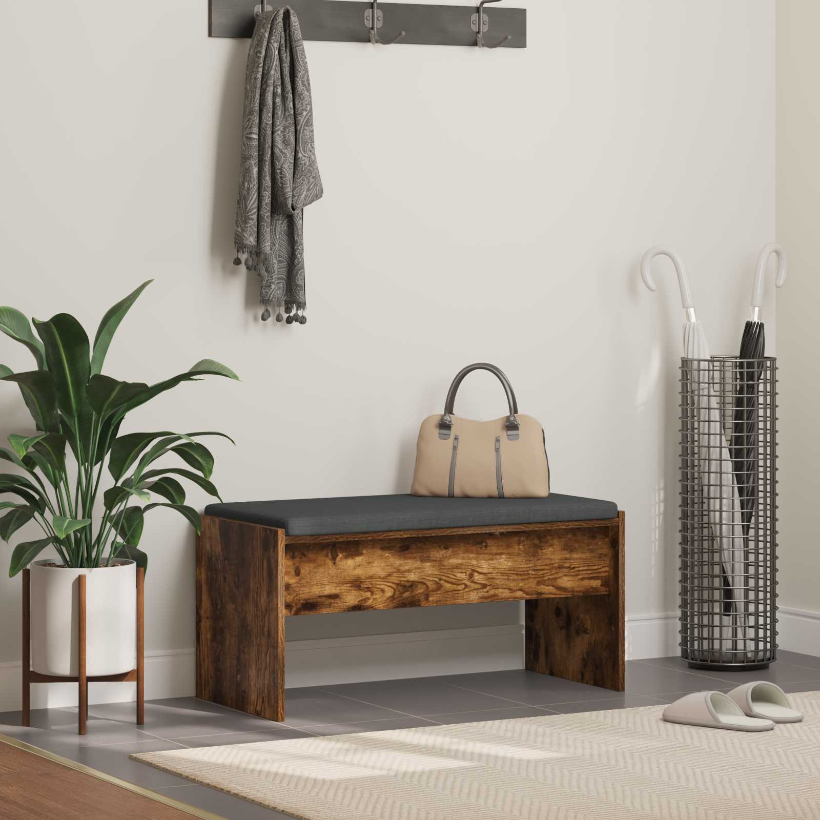 Panca per ingresso con cuscino Rovere fumé 83 x 38 x 40 cm