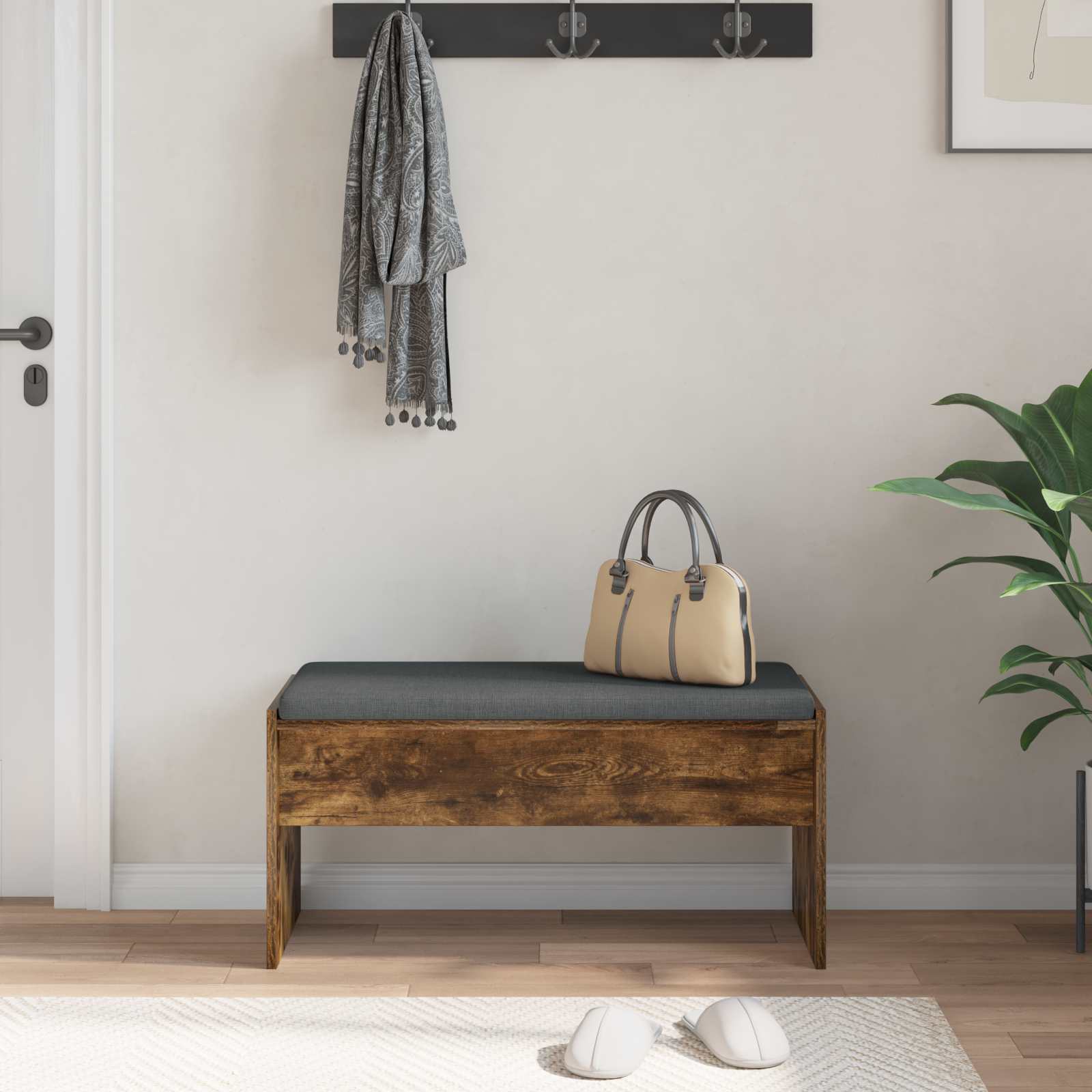 Panca per ingresso con cuscino Rovere fumé 83 x 38 x 40 cm