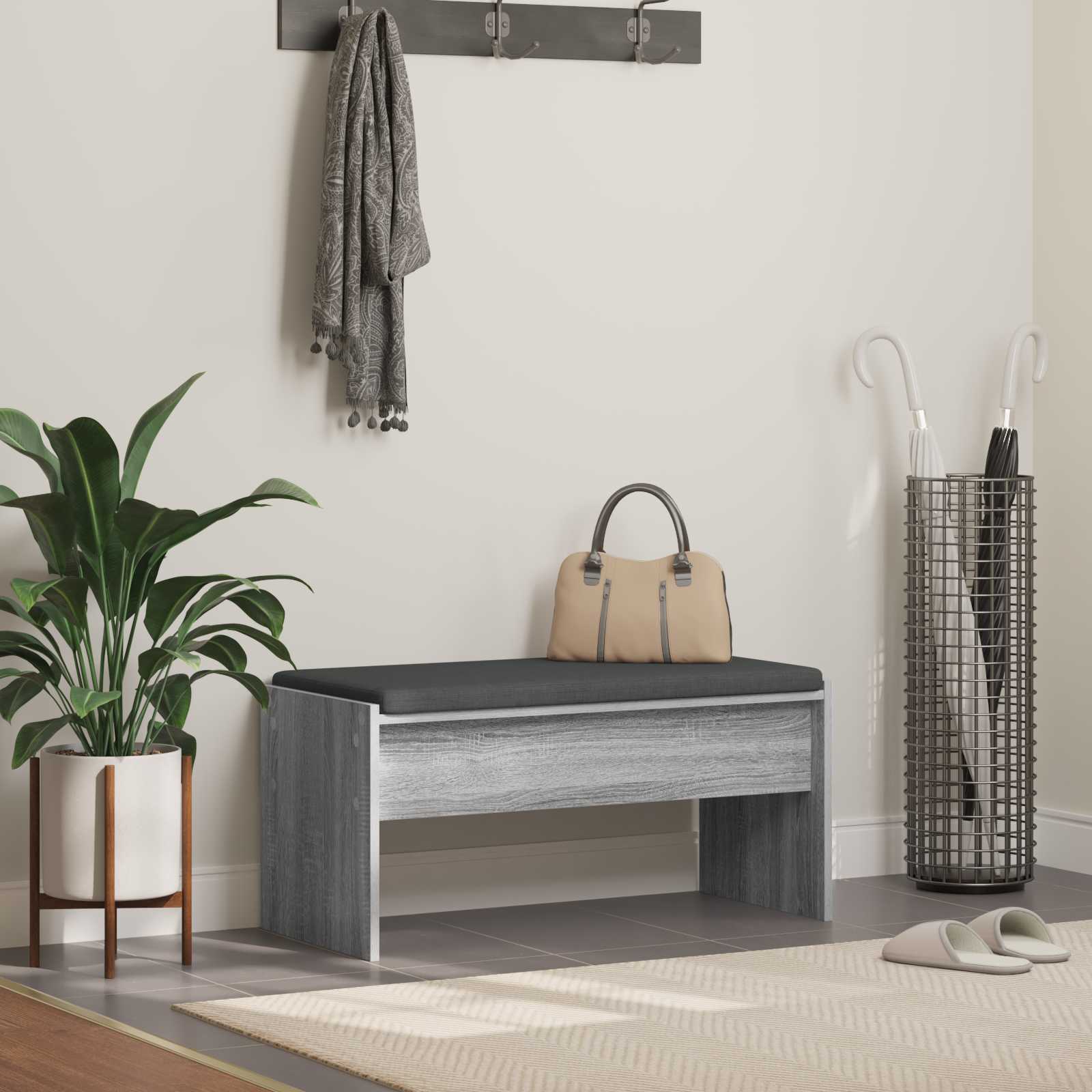Panca per ingresso con cuscino Grigio Sonoma 83 x 38 x 40 cm