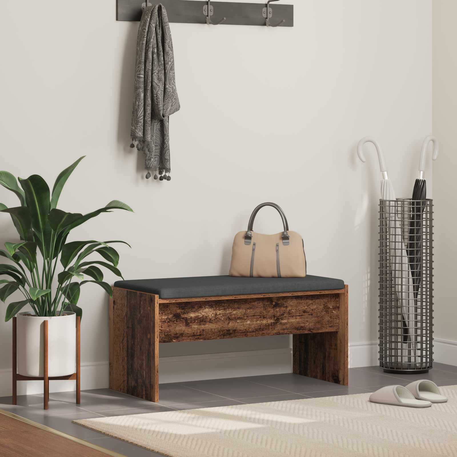 Panca per ingresso con cuscino Legno vecchio 83 x 38 x 40 cm