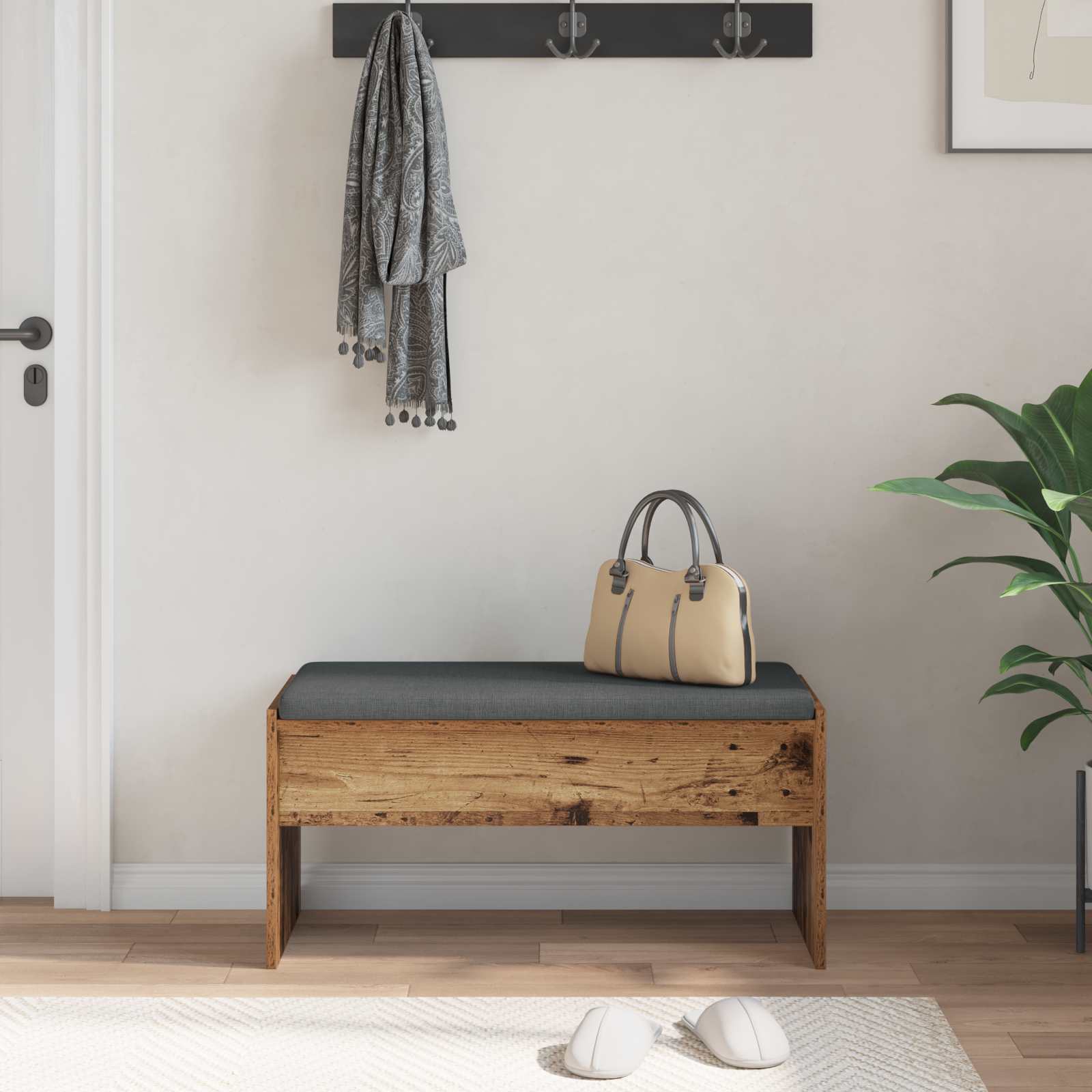 Panca per ingresso con cuscino Legno vecchio 83 x 38 x 40 cm