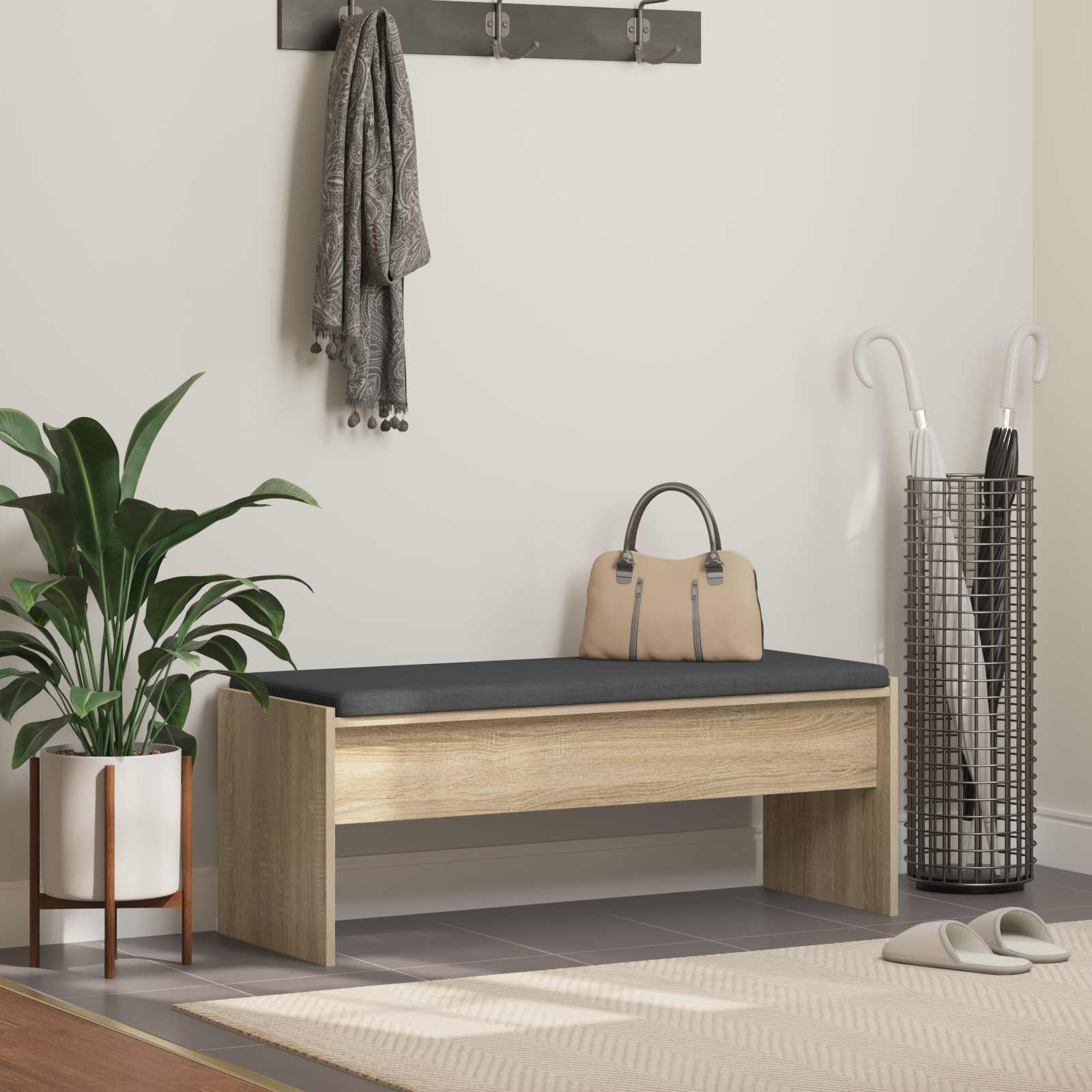 Panca per ingresso con cuscino Rovere Sonoma 103 x 38 x 40 cm