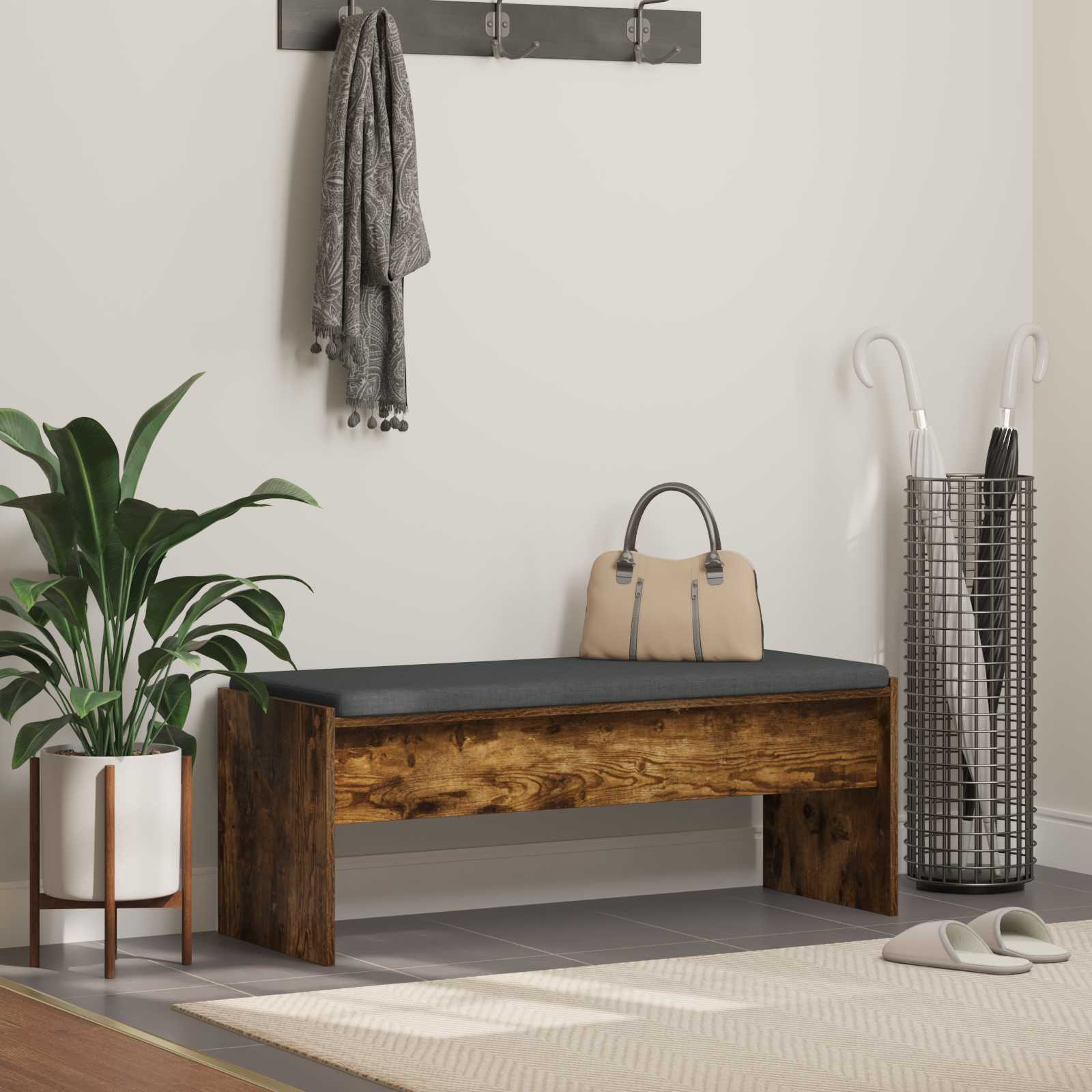 Panca per ingresso con cuscino Rovere fumé 103 x 38 x 40 cm