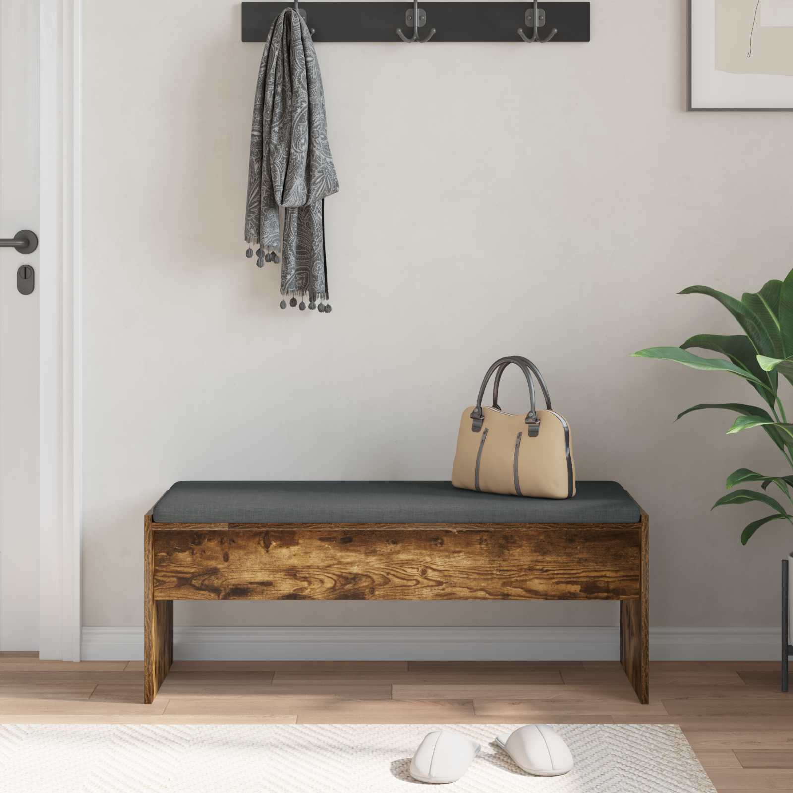 Panca per ingresso con cuscino Rovere fumé 103 x 38 x 40 cm