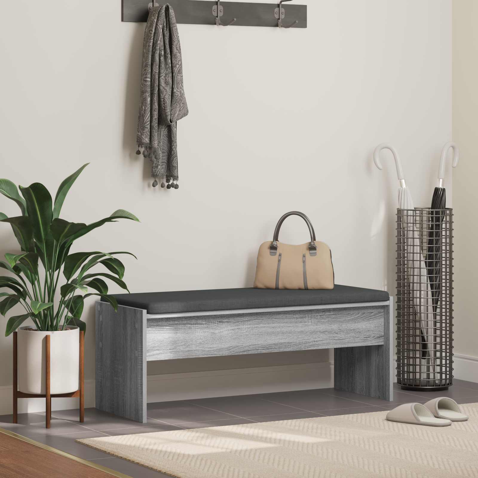 Panca per ingresso con cuscino Grigio Sonoma 103 x 38 x 40 cm