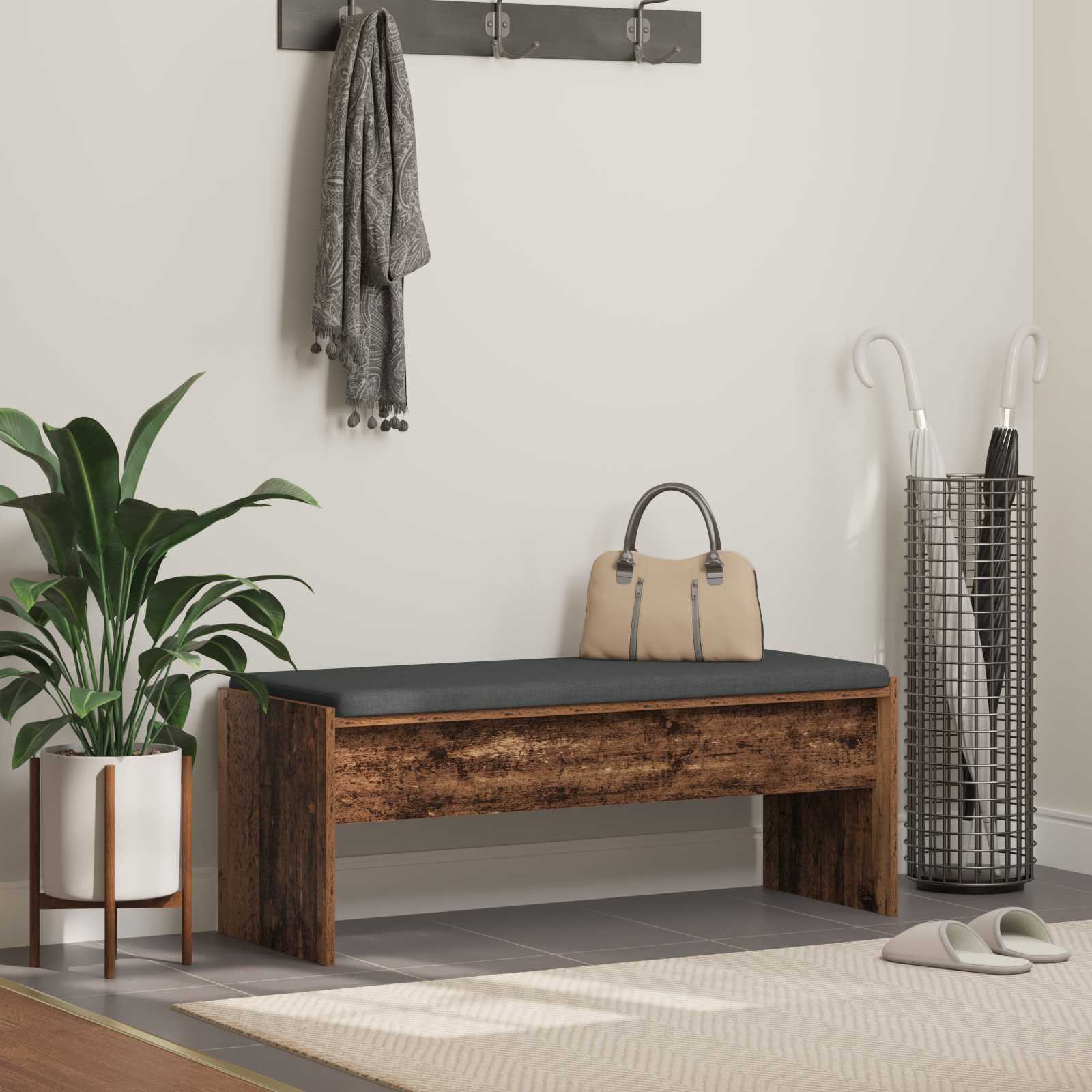 Panca per ingresso con cuscino Legno vecchio 103 x 38 x 40 cm