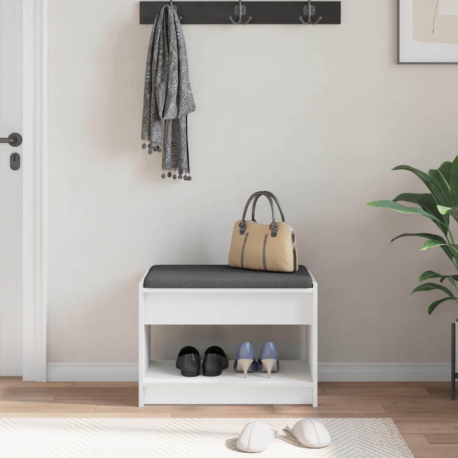 Panca per ingresso con cuscino Bianco 63 x 38 x 45 cm
