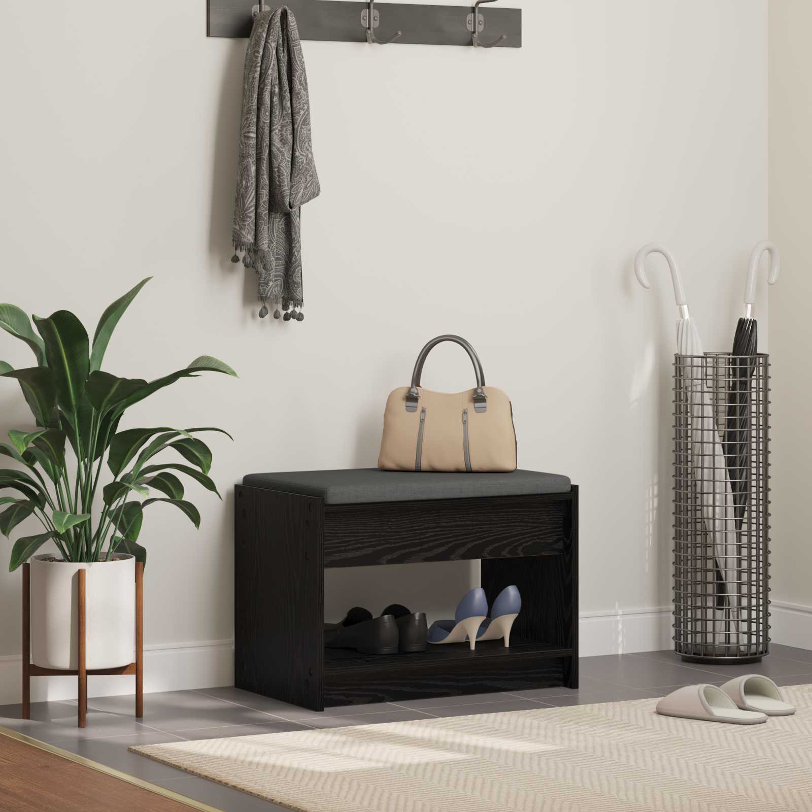 Panca per ingresso con cuscino Rovere Nero 63 x 38 x 45 cm