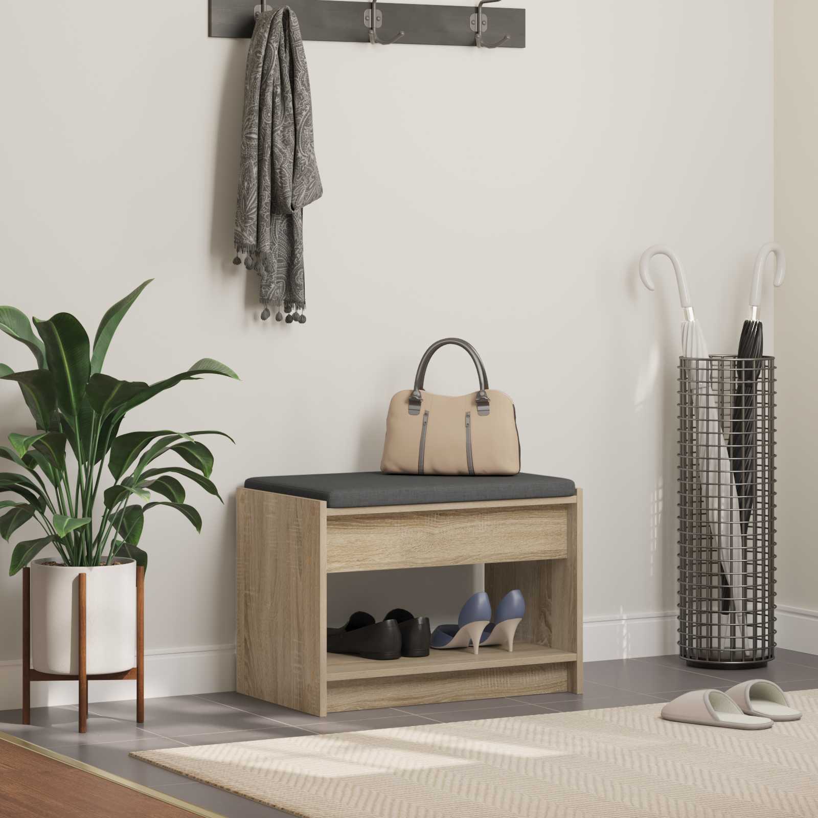 Panca per ingresso con cuscino Rovere Sonoma 63 x 38 x 45 cm